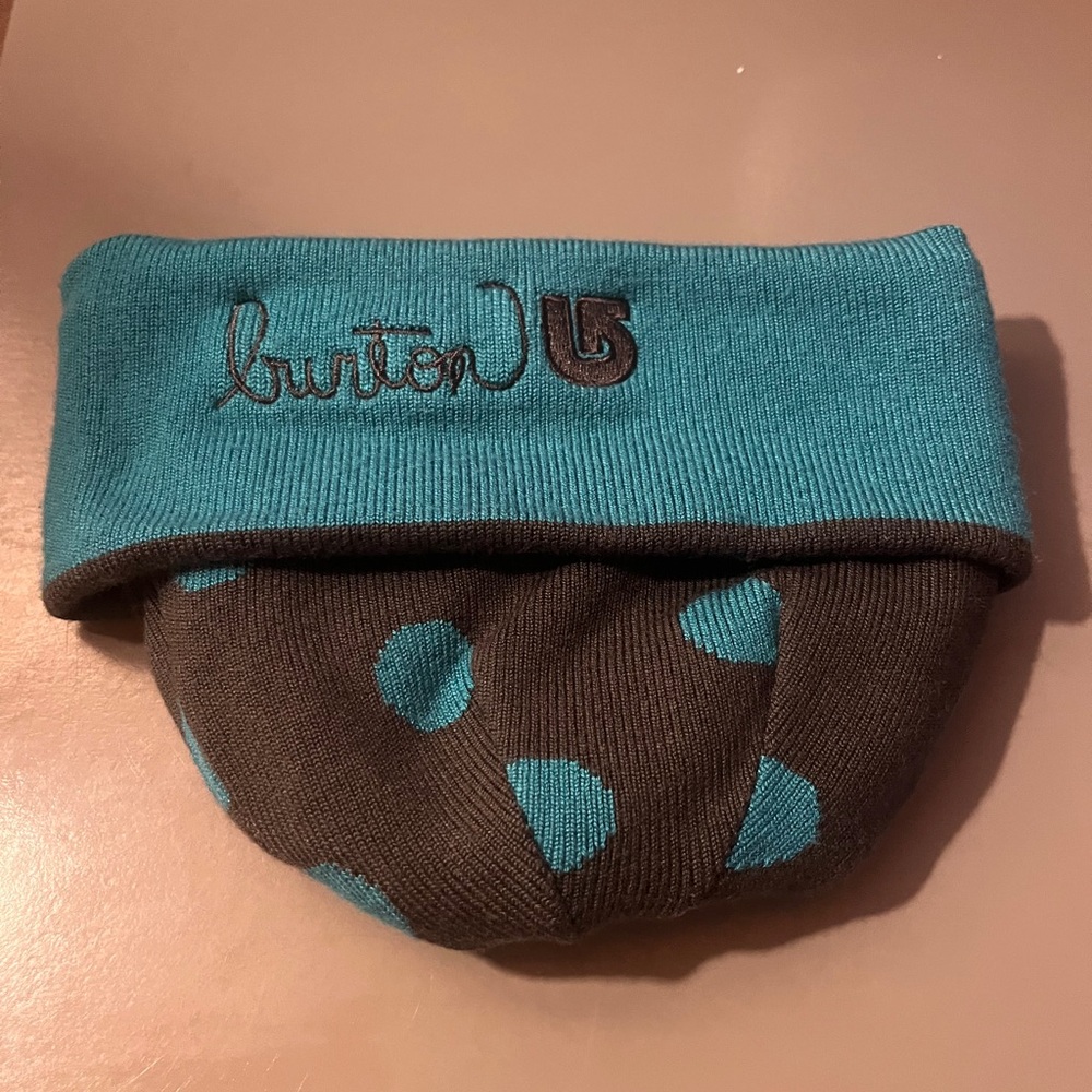 Burton Teal & Black Knit Kid's Beanie Polka Dots Reversible Winter Cap